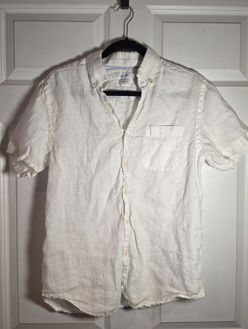 Porter & Ash Men's White Linen Short-Sleeve Button-Down Shirt M